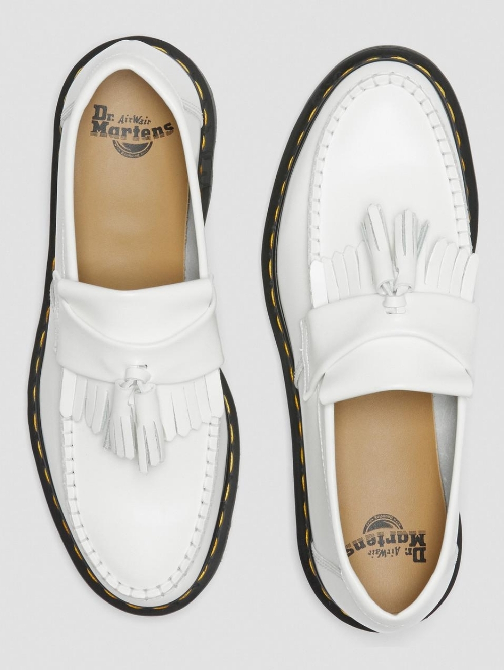 Dr. Martens White Adrian Leather Tassel Loafers Size 7 Womans Yellow Stitch - Picture 4 of 12